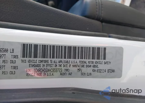 2017 Dodge Durango Gt Rwd z USA, uszkodzony, nr VIN 1C4RDHDGXHC859723